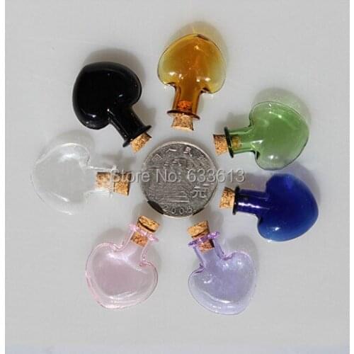 NEW Free ship 100sets/lot 7 colors love heart tiny cork glass Bottle Perfume essential oil vial pendant mini glass bottle