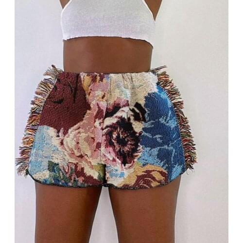 2021 New Summer Womens Fashion Printed Tassel Bag Hip Slim Street Style Straight Casual Shorts
