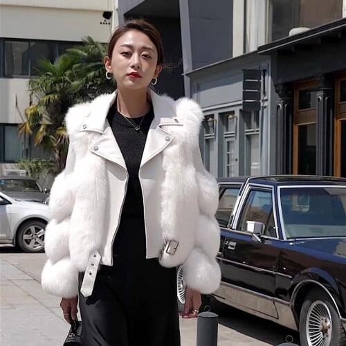 Winter Fashion New Sheep Skin Splicing Fox Fur Teddy Coat Womens Short Real Fur Wool Covered Button Lantern Sleeve Slim Jacket