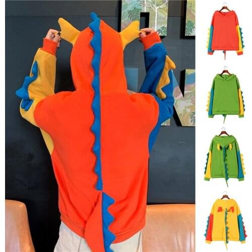 Autumn Winter Fashion Hoodies Women Casual Loose Long Sleeve Splice Dinosaur Sweatshirt Tops Pullovers Polerones Mujer