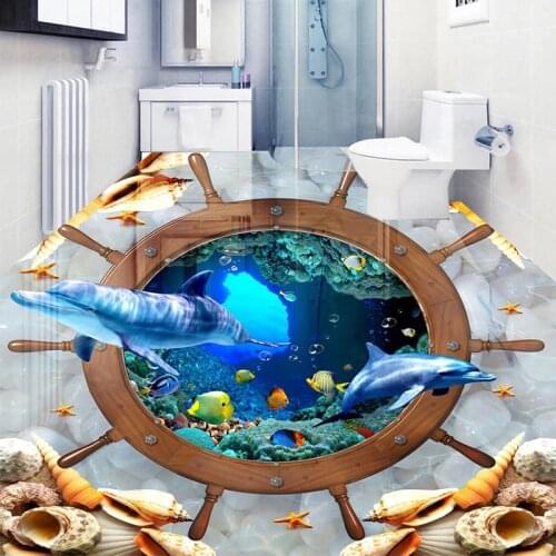Custom 3D Floor Sticker Underwater World Dolphin Photo Wallpaper Waterproof Self-adhesive Hotel Living Room Bathroom Floor Mural