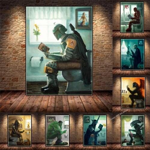 Marvel Anime Poster Star Wars Boba Fett Canvas Painting Superhero Iron Man Hulk Captain America ComicsToilet Bathroom Wall Decor