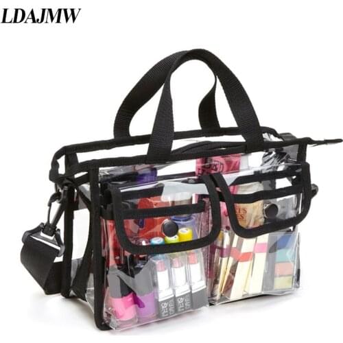 LDAJMW PVC Transparent Toiletry Cosmetics Storage Bag Large Capacity Women Makeup Tote Bag Travel Organizer Portable Beach Bag