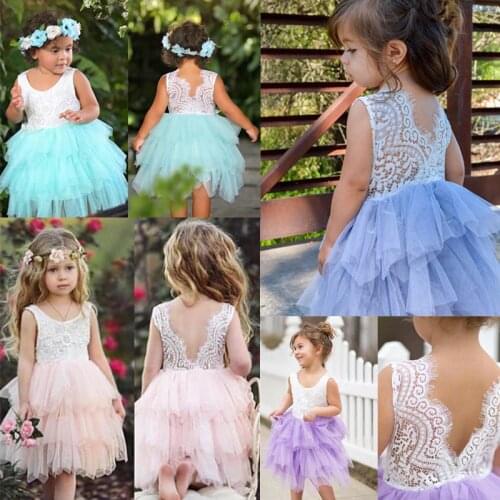 Pudcoco Summer Kids Baby Girl Clothes Tulle Tutu Lace Princess Dress Party Prom Bridesmaid Pageant Dresses