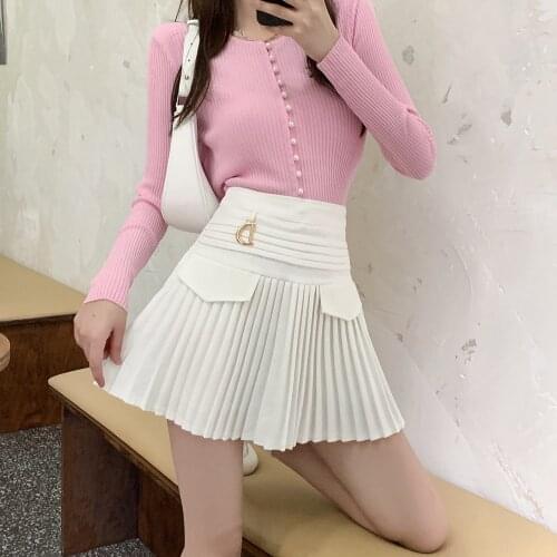 Plus Size Womens Spring and Summer Clothing New Pocket High Waist Mini Pleated Skirt