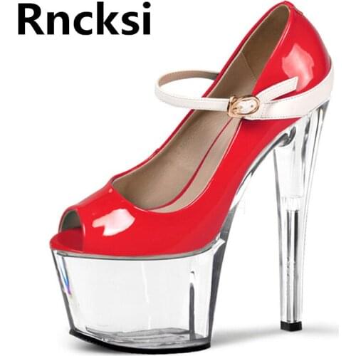 Rncksi Buckle Straps Girls Peep Toe 17cm High Heel Sexy Spring Women Dress Party Queen Pole Dance Pumps Shoes Platform Pumps