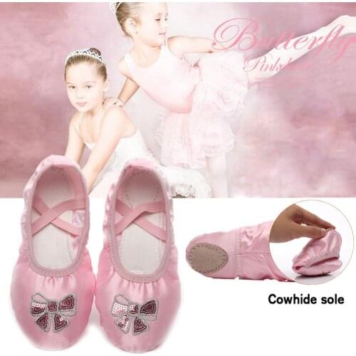 Baby Girls Pink Ballet Flat Shoes Satin Dance Shoes Soft Full Split Sole for Kids