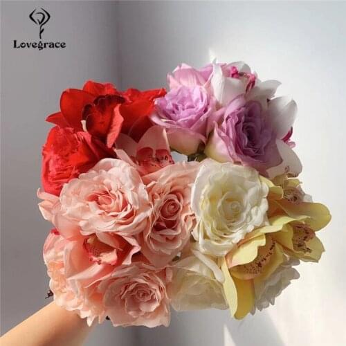 Silk DIY Rose Orchid Artificial Flowers Small Rose Bride Bouquet Xmas Party Decor Fake Flower Wedding Home Decoration Faux Flore