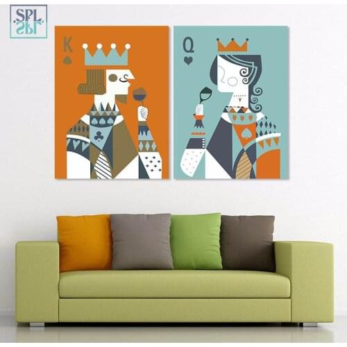 SPLSPL King and Queen Canvas Art Print Poster and Painting Poker Wall Picture Home Decoration No Frame carton ornament painting