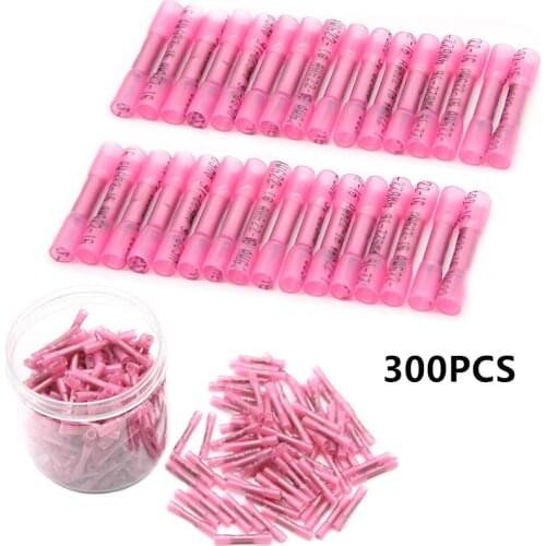 300PCS Heat Shrink Connectors Crimp Terminals Insulated Waterproof Seal Butt Splices Electrical Wire Connector 22-18 AWG