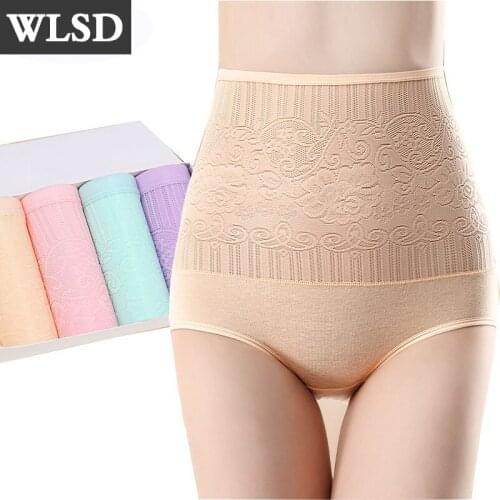 4Pcs/lot Control Panties Women High Waist Slimming Briefs Body Shaperwear Seamless Underwear Sexy Lace Pants Lady Underwear