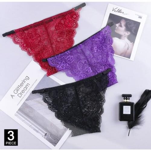 Briefs Woman Sexy Lace Panties Transparent Underpants Underwear Breathable Female Panty New lady knickers Dropshipping 3 Pcs/set