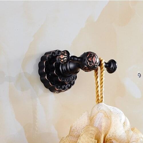 Vidric Wall Mounted Solid Brass Traditional Clothes Hanger ORB Black, Vintage Carving Bronze Bathroom Towel Hooks Wall Hangers