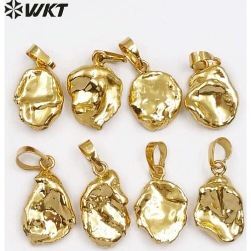 WT-P1409 WKT New design Baroque pearl pendant with full gold color plated random shape exclusive jewelry wholesale 10pcs/lot