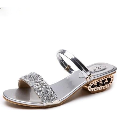 2021 Summer Sandals Women High Heels Luxury Shoes Women Designers Women Square Heels Sandals Ladies Shoes Bling Gold Silver