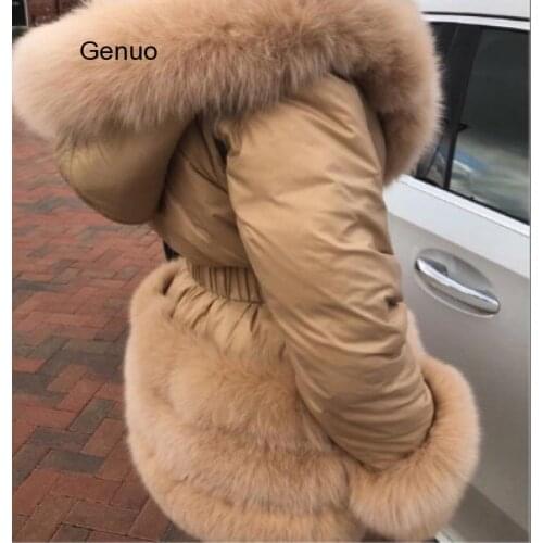 Women Furry Overcoat Winter Jacket Faux Fur Collar White Duck Down Abrigos Mujer Windproof Hooded Coat New Outwear Femme Parka