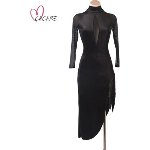 CACARE Latin Dance Dress for Women Fringe Salsa Flapper Latin Dance Competition Dresses Tango 2 Choices D0711 Tassels Hem