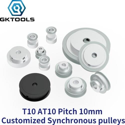 GKTOOLS Trapezoid T10 AT10 Synchronous Pulley Pitch 10mm Gear wheel Manufacture Customizing all kinds of T10 AT10 Timing pulley