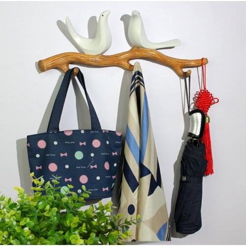 1Pc Nordic Resin Wall-mounted Tree Branches Birds Coat Hook Rack Hat Key Sundries Hanger Home Decoration