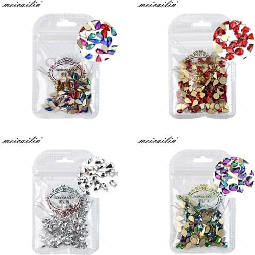 100pcs/lot Mixed Size Glass Nail Rhinestones Gems Flatback Waterdrop Rhombus Multi-color Crystal Stones 3D Nails Art Decorations