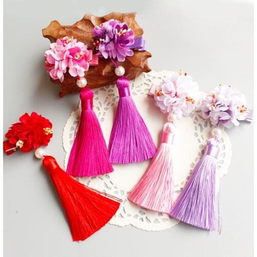 2PCS/Lot Princess Colorful Simulation Flower Long Tassels Headbands Hair Clips Girls Hair Ornament Cute Hair Accessories