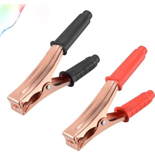 2 Pcs Copper Plated Alligator Clip Adapter 200A Test Clamp Half Shroud Black Red
