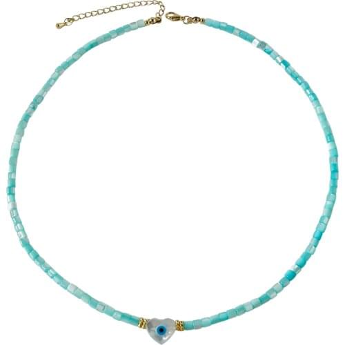 2021 Summer Bohemia Pastel Color Shell Beads Chain Heart Shell Eyes Charm Choker Necklace For Women Girls Trendy Jewelry Gift