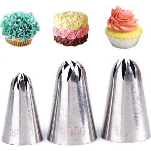 3pcs Pastry Nozzles Cream Stainless Steel Cake Decorating Tips Set Baking Tool Cupcake #2F#336#1C