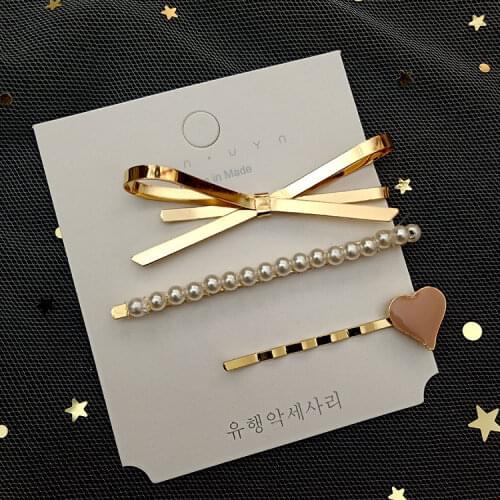 3ps/set Pearl Bowknot Heart Fashion Woman Girl Hair Clip Hairband Bobby Pins Barrette Hairpin Headdress Accessory Beauty Styling