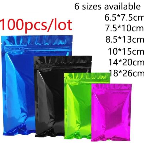 6 sizes 10 colours 100pcs Heat Seal Aluminum Foil Ziplock Bags Flat Zip Lock Package Bag Retail Plastic Foil Zip Bags Reclosable