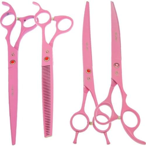 8.0" Japan 440C Dogs Grooming Shears Animals Straight Curved Cutting Scissors 7.5" Thinning Scissor Pets Groomer Trimmers B0056A
