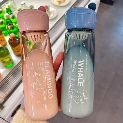 Water bottle modern style simple animal pattern plastic tea cup with scale very light outdoor sports portable car business gift