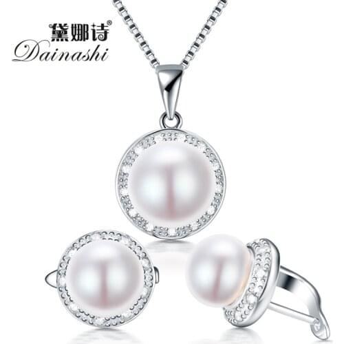 Dainashi real freshwater pearl jewelry set with slide pendant and hoop earring with 925 sterling necklace for women