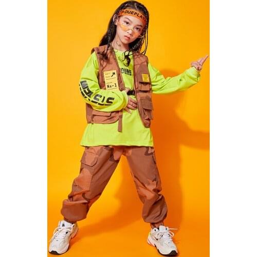 Kids Cool Hip Hop Outfits Sweatshirt Tops Sleeveless Jacket Camo Cargo Pants for Girl Boy Jazz Dance Costume Clothes Street Wear