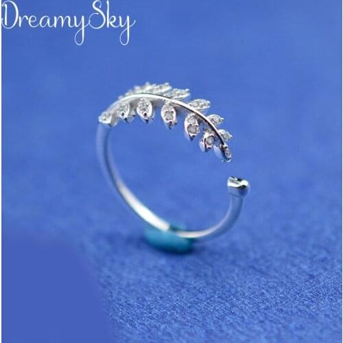 DreamySky Real Silver Color Rings For Women Wedding Engagement Jewelry Vintage Antique Open Finger Big Leaf Rings Bijoux