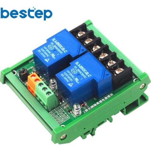 TWO 2 channel relay module 30A with optocoupler isolation 5V 12V 24V supports high and low level trigger with Guide Rail