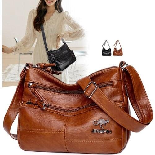 European and American trend retro messenger new shoulder bag soft leather sense bag female fashion simple multi-pocket large cap