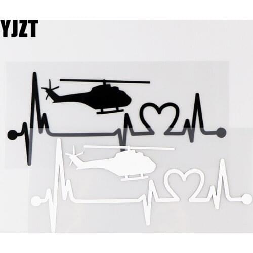 YJZT 17.6X7.3CM Interesting Airplane Car Stickers Heartbeat Helicopter Vinyl Decals Black / Silver 10A-0103