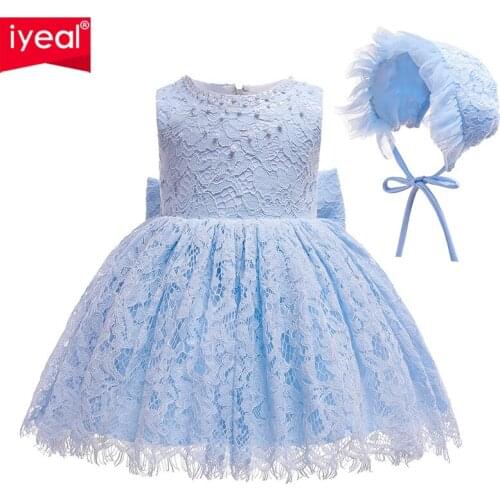 IYEAL Baby Girl Baptism Dress Ivory Sky Blue Toddler Infant Girl Christening Gown Lace Embroidered Cape Hat for 0-24 Months