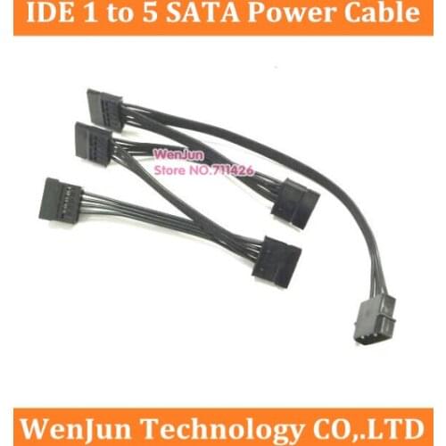 DHL Free Shipping 100PCS SATA Power Supply Cable 4Pin IDE Molex to 5 SATA Connector Lead 18AWG For HDD SSD Cage PC Server DIY
