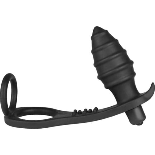 Male Penis Ring Anal Plug Silicone Vibration Ring Double Ring Anal Plugs Wireless Vibrator Prostata Massager Erotic Sex Toys