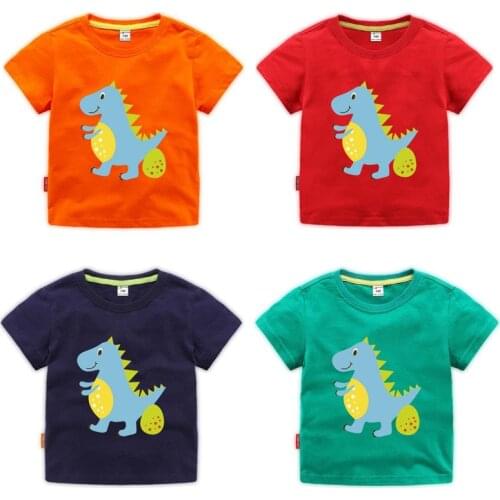 Cute Summer Tshirt For Baby Boys Short Sleeve Pullover Tops Pure Cotton Cartoon Animals Soft O-neck Outfit Teenager Clothes Kids