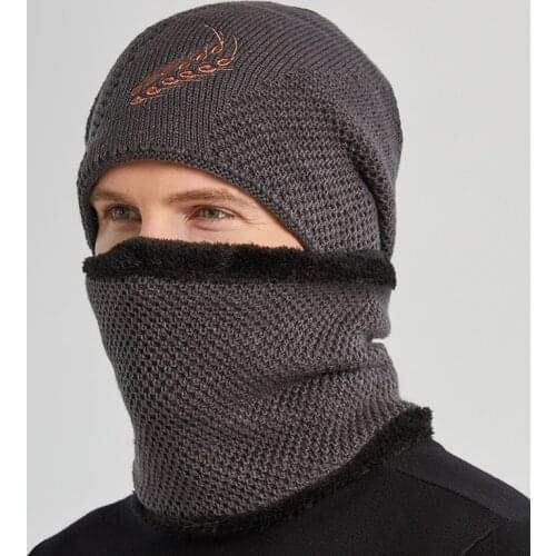 Mens Winter Embroidered Wheat Ear Warm Knitted Woolen Hat Winter Biking Ear Protection Cold Hat