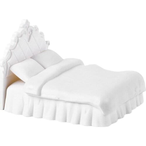 4 inch Miniature Double Bed Model Kit for Dollhouse Decorations, Fairy Garden Supplies, Micro Landscape Accessories