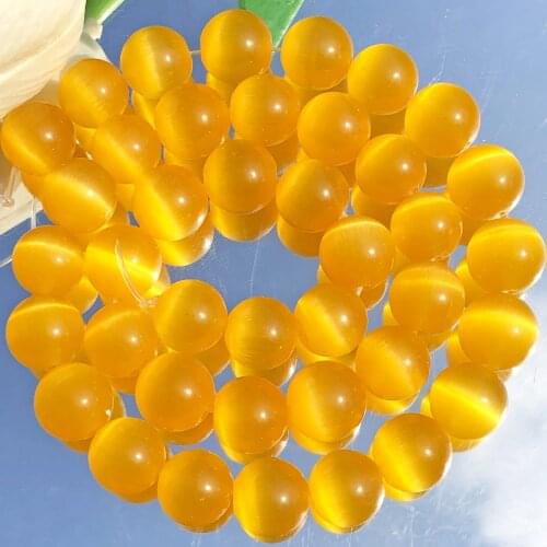Natural Stone Yellow Cat Eye Opal Loose Spacer Moon Stone Glass Beads For Jewelry Making DIY Bracelet Necklace 4/6/8/10/12mm