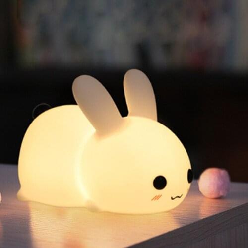 Cute Rabbit Night Lights Touch Dimmable USB Rechargeable LED Lighting for Children Bed Baby Gifts Cartoon Bunny Sleep Night Lamp