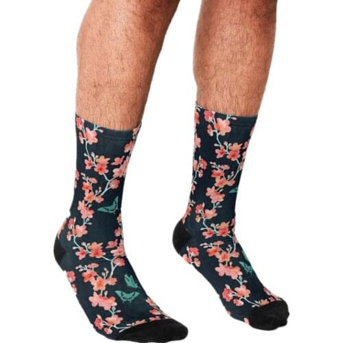2021 Funny Socks Men harajuku Sakura butterflies bold Socks Printed Happy hip hop Novelty Skateboard Crew Casual Crazy Socks