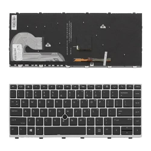 New US QWERTY Keyboard For HP EliteBook 840 G6 846 G6 745 G6 BACKLIT, Silver Frame, Pointer