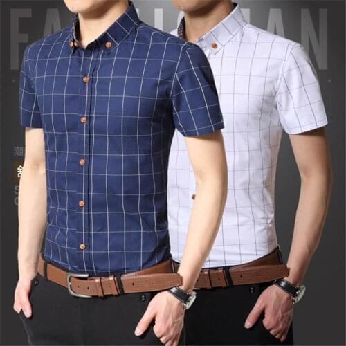 Summer New Mens Short-sleeved Shirt Fashion Slim Summer Korean trend Handsome Big size Mens Plaid shirt More Size M-5XL
