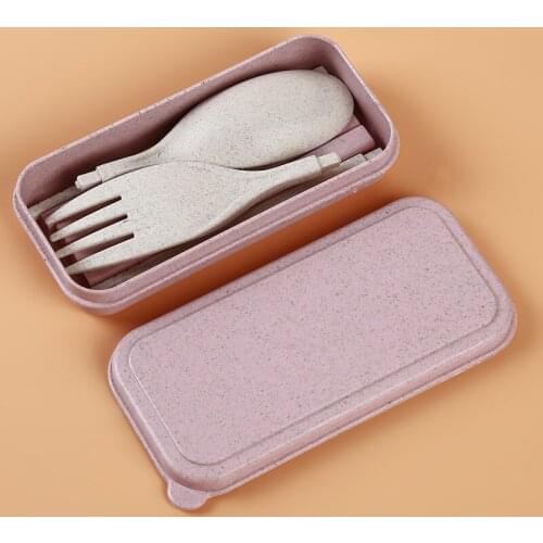 Portable Wheat Straw Fork Cutlery Set Foldable Folding Chopsticks Cutlery Set With Box Picnic Camping Travel Tableware Set